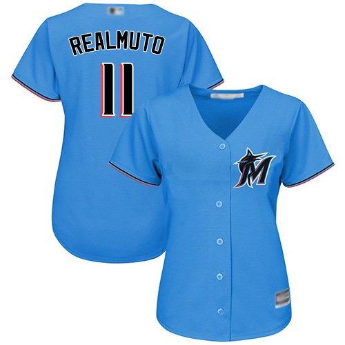 Personalized Marlins #11 JT Realmuto Blue Alternate Women’s Stitched Baseball Jersey