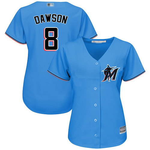 Personalized Marlins #8 Andre Dawson Blue Alternate Women’s Stitched Baseball Jersey