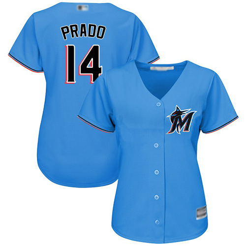 Personalized Marlins #14 Martin Prado Blue Alternate Women’s Stitched Baseball Jersey