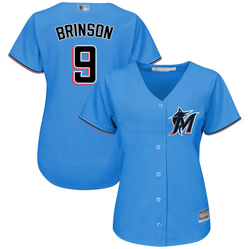 Personalized Marlins #9 Lewis Brinson Blue Alternate Women’s Stitched Baseball Jersey