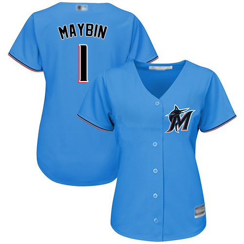 Personalized Marlins #1 Cameron Maybin Blue Alternate Women’s Stitched Baseball Jersey
