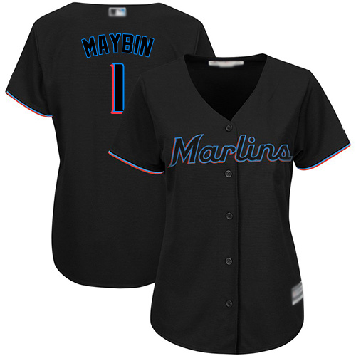 Personalized Marlins #1 Cameron Maybin Black Alternate Women’s Stitched Baseball Jersey
