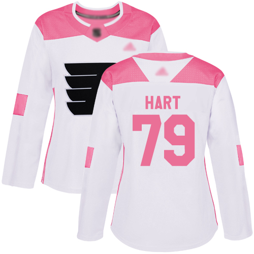 Personalized Flyers #79 Carter Hart White Pink Authentic Fashion Women’s Stitched Hockey Jersey