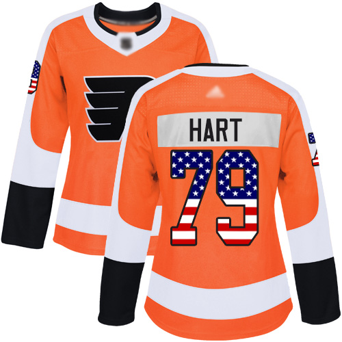Personalized Flyers #79 Carter Hart Orange Home Authentic USA Flag Women’s Stitched Hockey Jersey