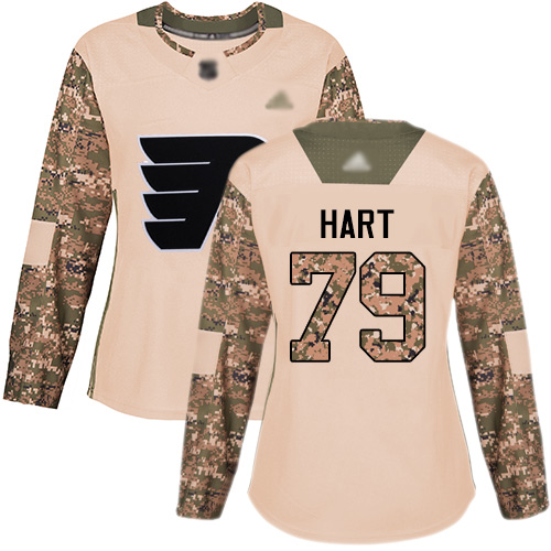 Personalized Flyers #79 Carter Hart Camo Authentic 2017 Veterans Day Women’s Stitched Hockey Jersey