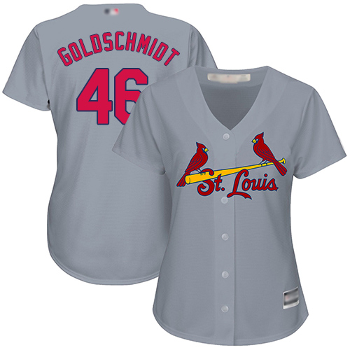Personalized Cardinals #46 Paul Goldschmidt Grey Road Women’s Stitched Baseball Jersey