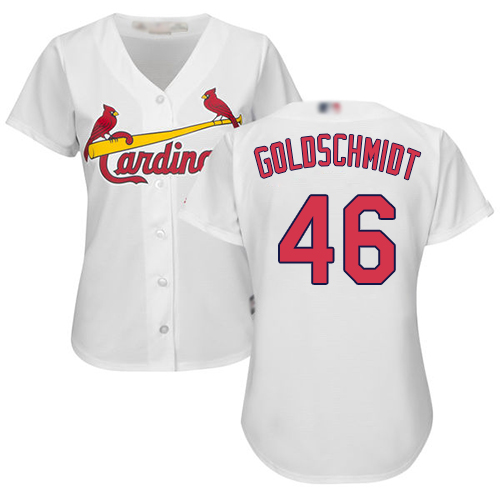 Personalized Cardinals #46 Paul Goldschmidt White Home Women’s Stitched Baseball Jersey