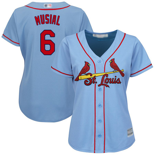 Personalized Cardinals #6 Stan Musial Light Blue Alternate Women’s Stitched Baseball Jersey
