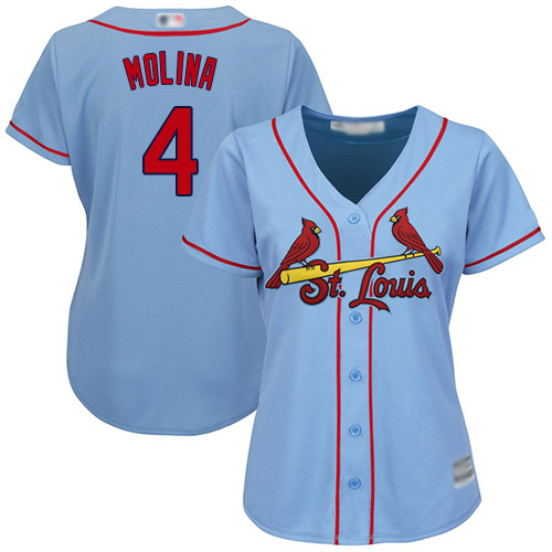 Personalized Cardinals #4 Yadier Molina Light Blue Alternate Women’s Stitched Baseball Jersey