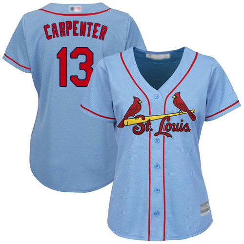 Personalized Cardinals #13 Matt Carpenter Light Blue Alternate Women’s Stitched Baseball Jersey