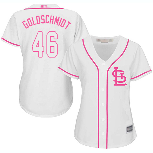 Personalized Cardinals #46 Paul Goldschmidt White Pink Fashion Women’s Stitched Baseball Jersey