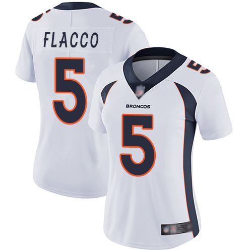 Personalized Broncos #5 Joe Flacco White Women’s Stitched Football Untouchable Limited Jersey