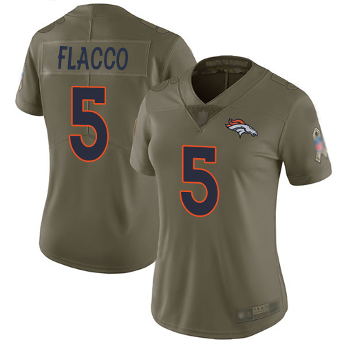 Personalized Broncos #5 Joe Flacco Olive Women’s Stitched Football Limited 2017 Salute to Service Jersey