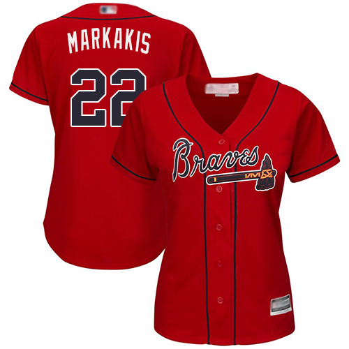 Personalized Braves #22 Nick Markakis Red Alternate Women’s Stitched Baseball Jersey