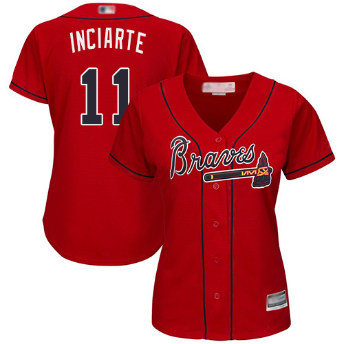 Personalized Braves #11 Ender Inciarte Red Alternate Women’s Stitched Baseball Jersey