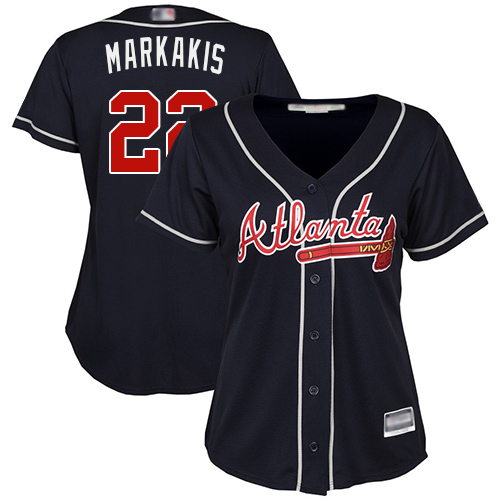 Personalized Braves #22 Nick Markakis Navy Blue Alternate Women’s Stitched Baseball Jersey
