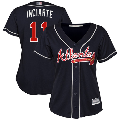 Personalized Braves #11 Ender Inciarte Navy Blue Alternate Women’s Stitched Baseball Jersey