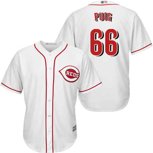 Personalized Reds #66 Yasiel Puig White Cool Base Stitched Youth Baseball Jersey