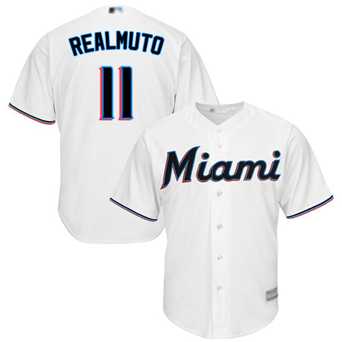 Personalized Marlins #11 JT Realmuto White Cool Base Stitched Youth Baseball Jersey