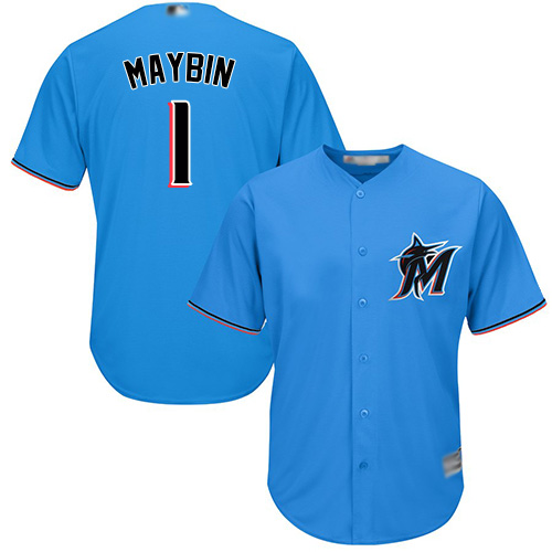 Personalized Marlins #1 Cameron Maybin Blue Cool Base Stitched Youth Baseball Jersey
