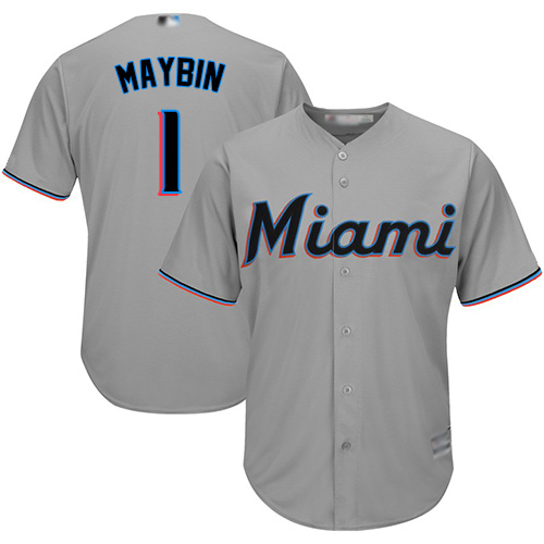 Personalized Marlins #1 Cameron Maybin Grey Cool Base Stitched Youth Baseball Jersey