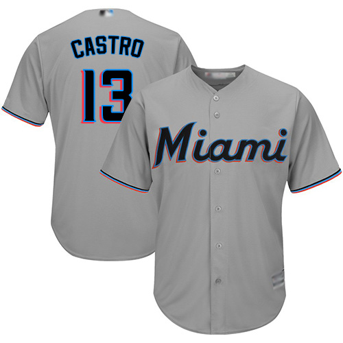 Personalized Marlins #13 Starlin Castro Grey Cool Base Stitched Youth Baseball Jersey