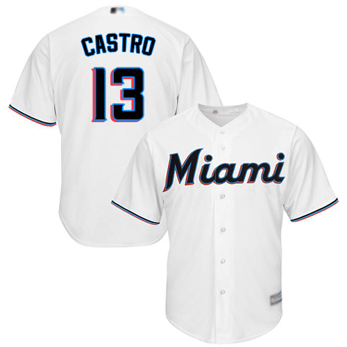 Personalized Marlins #13 Starlin Castro White Cool Base Stitched Youth Baseball Jersey