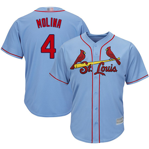 Personalized Cardinals #4 Yadier Molina Light Blue Cool Base Stitched Youth Baseball Jersey