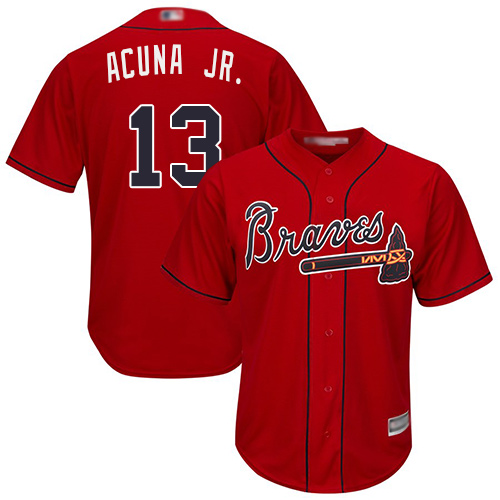 Personalized Braves #13 Ronald Acuna Jr. Red Cool Base Stitched Youth Baseball Jersey