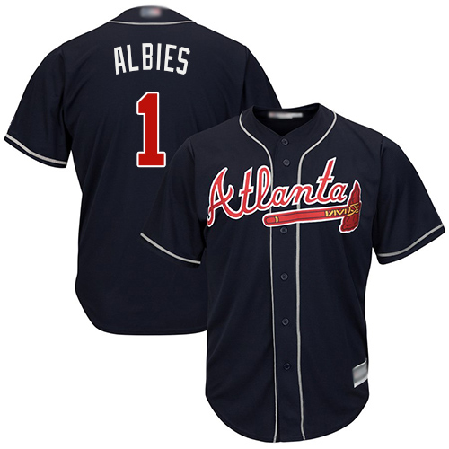 Personalized Braves #1 Ozzie Albies Navy Blue Cool Base Stitched Youth Baseball Jersey