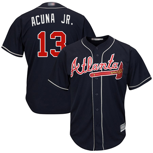 Personalized Braves #13 Ronald Acuna Jr. Navy Blue Cool Base Stitched Youth Baseball Jersey