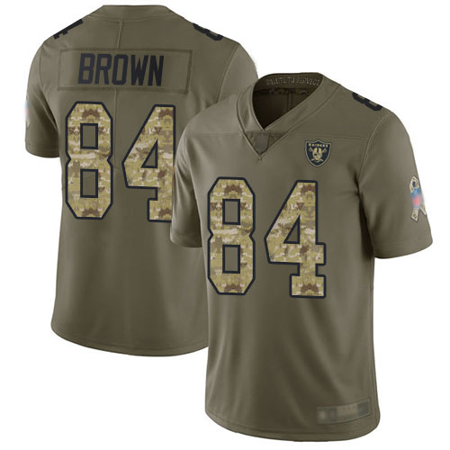 Personalized Raiders #84 Antonio Brown Olive Camo Youth Stitched Football Limited 2017 Salute to Service Jersey