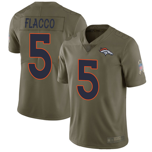 Personalized Broncos #5 Joe Flacco Olive Youth Stitched Football Limited 2017 Salute to Service Jersey
