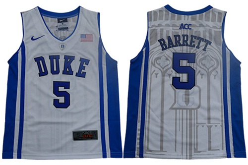 Personalized Blue Devils #5 R.J. Barrett White Blue Basketball Elite Stitched Youth College Jersey