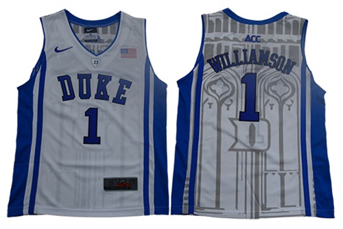 Personalized Blue Devils #1 Zion Williamson White Blue Basketball Elite Stitched Youth College Jersey