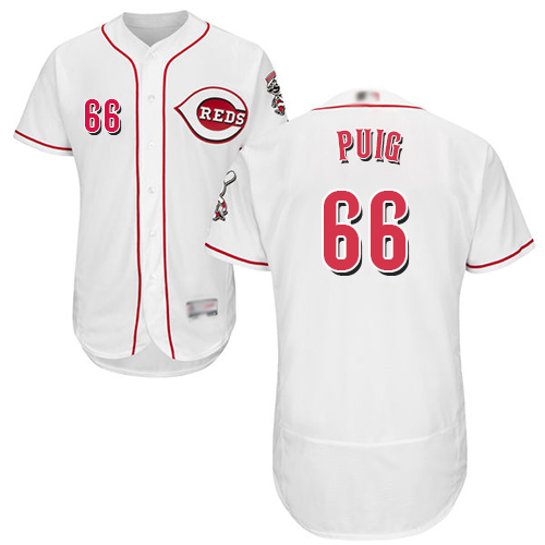 Personalized Reds #66 Yasiel Puig White Flexbase Authentic Collection Stitched Baseball Jersey