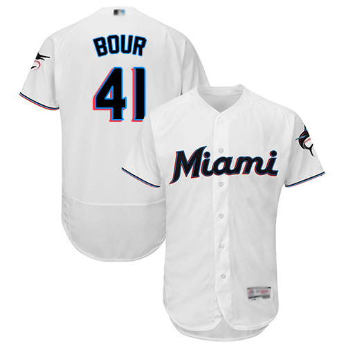 Personalized marlins #41 Justin Bour White Flexbase Authentic Collection Stitched Baseball Jersey