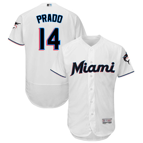 Personalized marlins #14 Martin Prado White Flexbase Authentic Collection Stitched Baseball Jersey