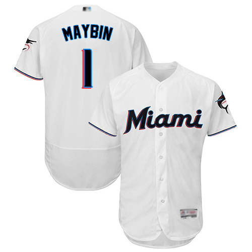 Personalized marlins #1 Cameron Maybin White Flexbase Authentic Collection Stitched Baseball Jersey