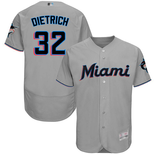 Personalized marlins #32 Derek Dietrich Grey Flexbase Authentic Collection Stitched Baseball Jersey