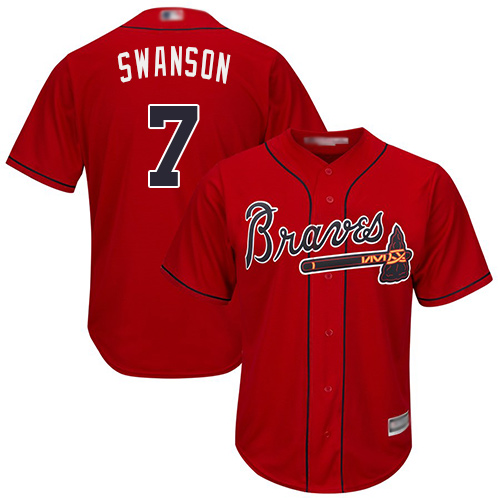 Personalized Braves #7 Dansby Swanson Red New Cool Base Stitched Baseball Jersey