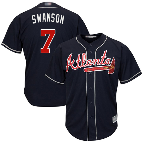 Personalized Braves #7 Dansby Swanson Navy Blue New Cool Base Stitched Baseball Jersey