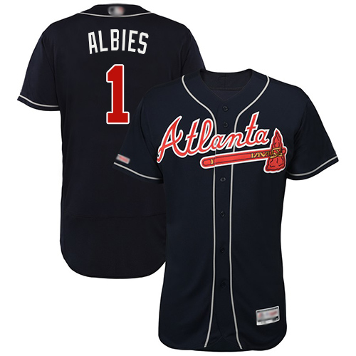 Personalized Braves #1 Ozzie Albies Navy Blue Flexbase Authentic Collection Stitched Baseball Jersey