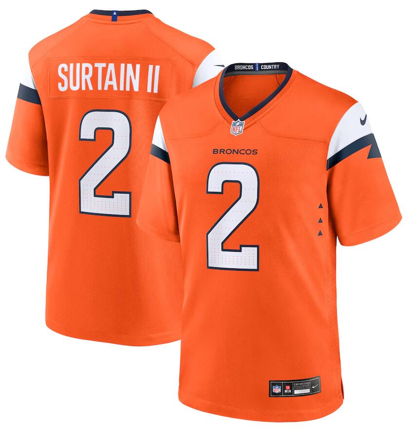 Personalized Men’s Denver Broncos #2 Patrick Surtain II Orange Game Jersey