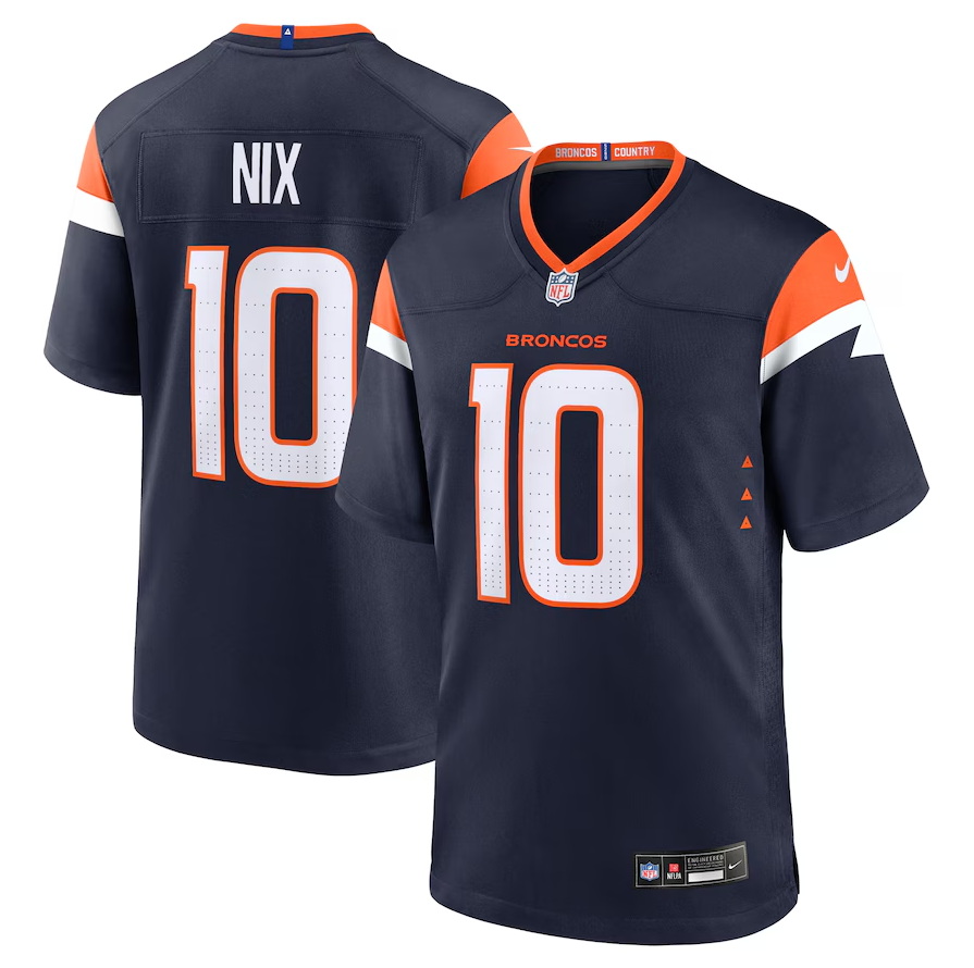 Personalized Denver Broncos #10 Bo Nix Navy Alternate Game Jersey