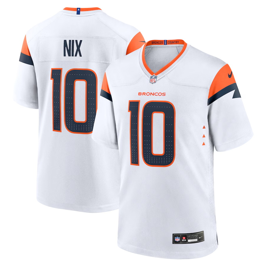 Personalized Denver Broncos #10 Bo Nix White 2024 NFL Draft First Round Pick Jersey