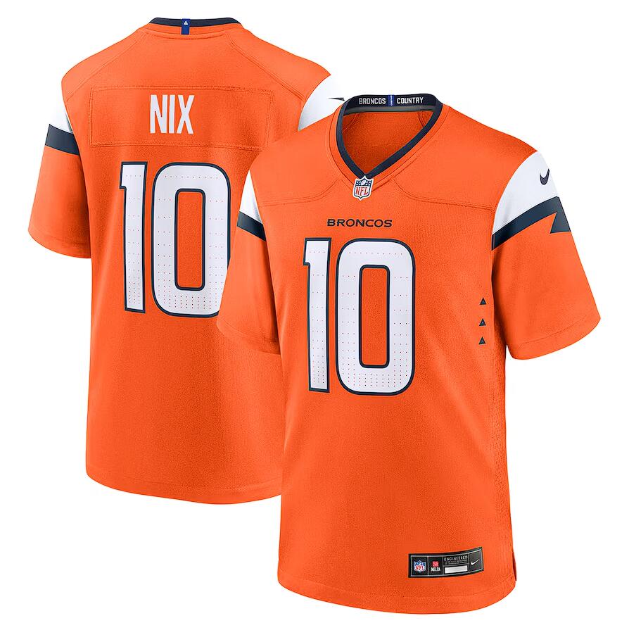 Personalized Denver Broncos #10 Bo Nix Orange 2024 NFL Draft First Round Pick Jersey