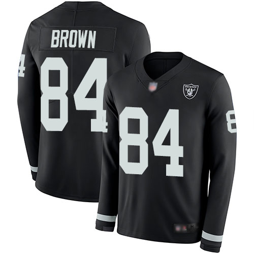 Personalized Raiders #84 Antonio Brown Black Team Color Men’s Stitched Football Limited Therma Long Sleeve Jersey