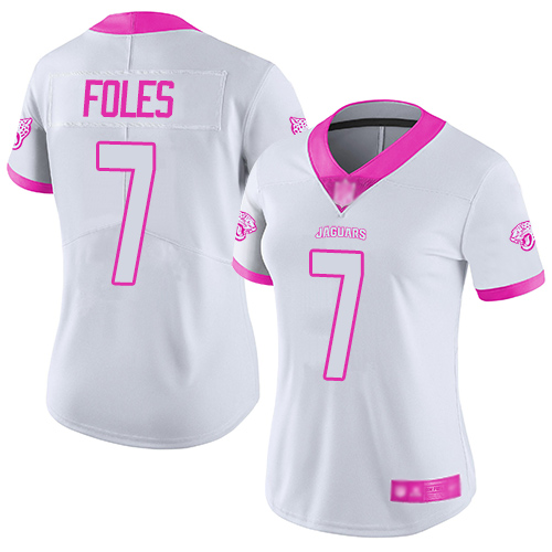 Personalized Jaguars #7 Nick Foles White Pink Women’s Stitched Football Limited Rush Fashion Jersey
