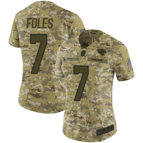 Personalized Jaguars #7 Nick Foles Camo Women’s Stitched Football Limited 2018 Salute to Service Jersey